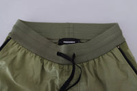 Dsquared² Green Cotton Mid Waist Drawstring Tapered Shorts
