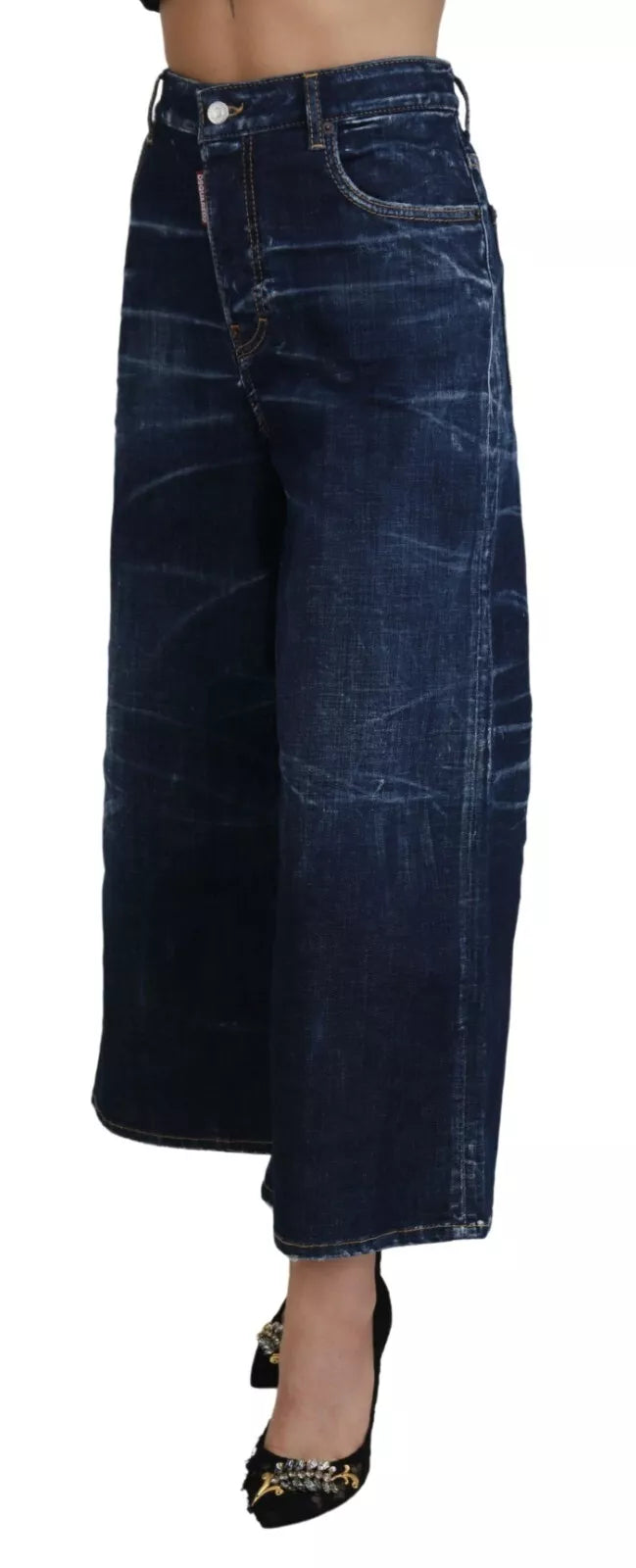 Dsquared² Blue Cotton High Waist Wide Leg Denim Jinny Jeans