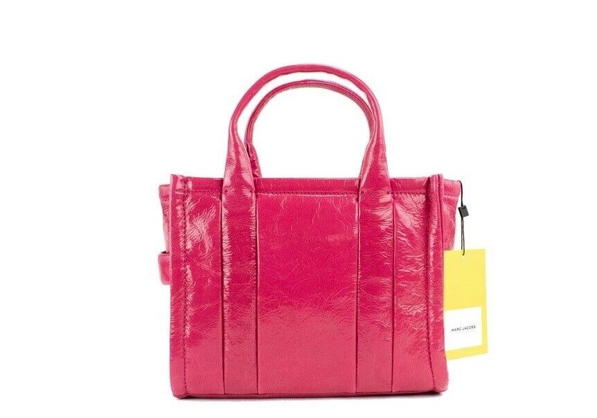 Marc Jacobs The Shiny Crinkle Mini Tote Magenta Leather Crossbody Handbag Purse