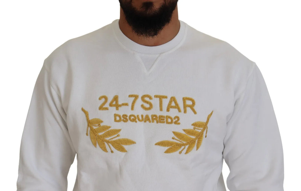 Dsquared² White Embroidered Crewneck Sweatshirt Sweater