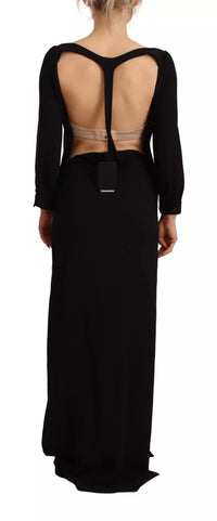 Dsquared² Black Long Sleeves Side Slit Floor Length Dress