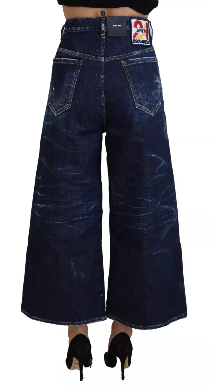 Dsquared² Blue Cotton High Waist Wide Leg Denim Jinny Jeans