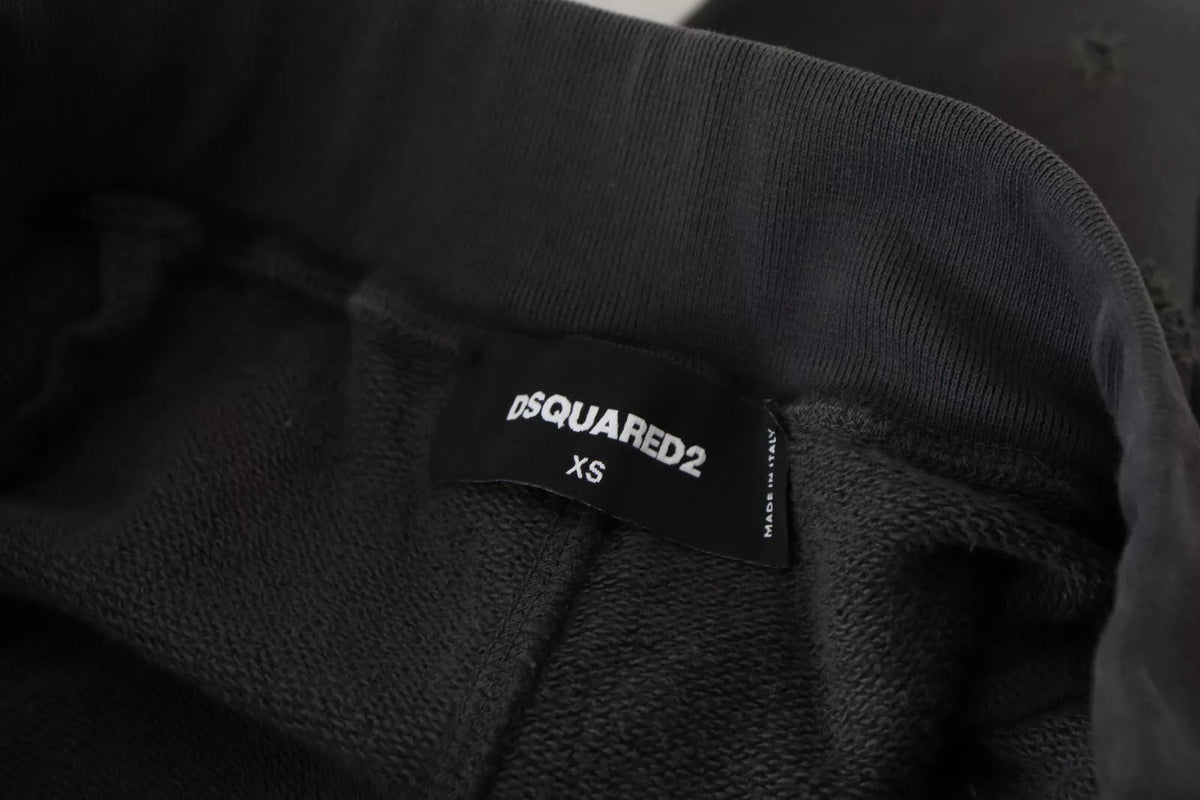 Dsquared² Black Cotton Mid Waist Tattered Tapered Shorts