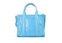 Marc Jacobs The Shiny Crinkle Mini Tote Air Blue Leather Crossbody Handbag Purse