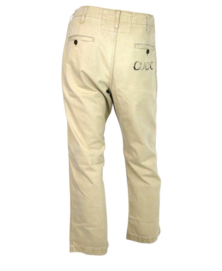 Light Brown Washed Cotton Pant Gucci Print