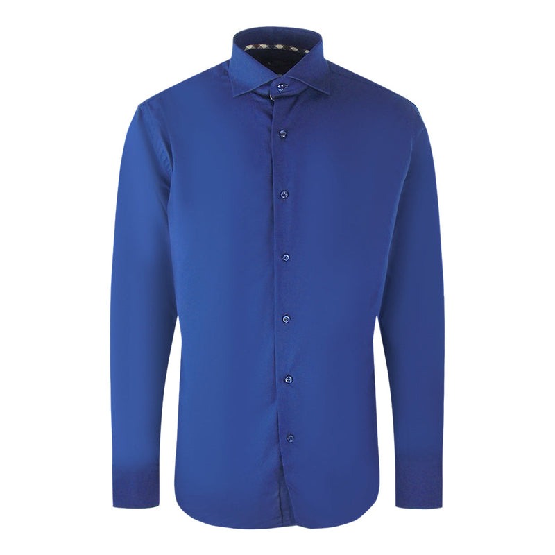 Aquascutum Plain Long Sleeve Navy Blue Shirt