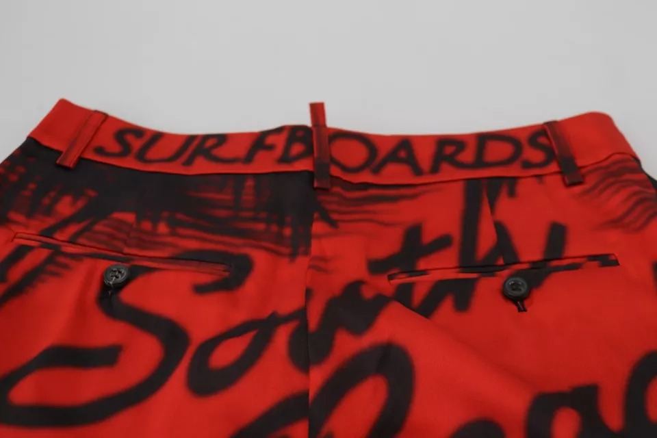 Dsquared² Red Printed High Waist Wide Leg Cropped Pants