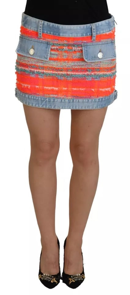 Dsquared² Multicolor Polyester Low Waist A-line Denim Skirt