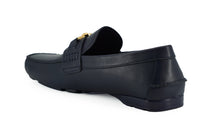 Versace Elegant Navy Blue Calf Leather Loafers