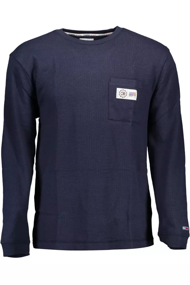 Tommy Hilfiger Elegant Blue Long-Sleeved Sweater with Logo Embroidery