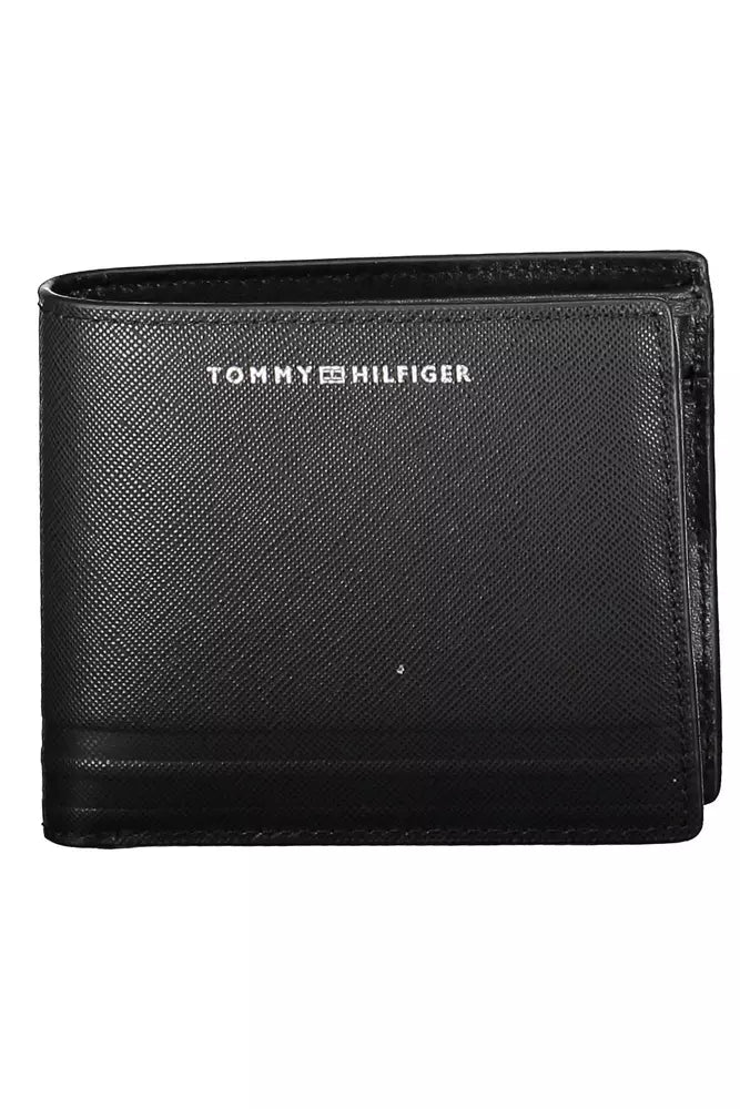 Tommy Hilfiger Sleek Black Leather Bifold Wallet with Coin Purse