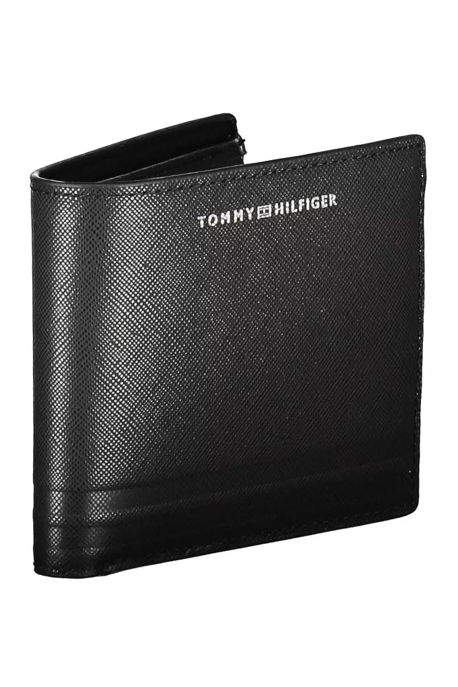 Tommy Hilfiger Sleek Black Leather Bifold Wallet with Coin Purse