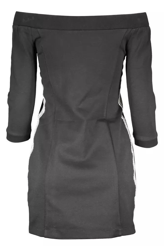 Calvin Klein Elegant Off-Shoulder Black Dress with Contrast Details