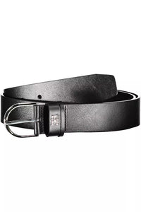 Tommy Hilfiger Elegant Black Leather Belt with Metal Buckle