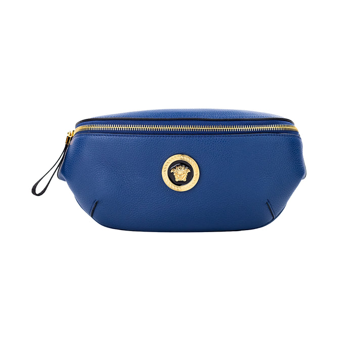 Versace Small Navy Calf Leather Medusa Pendant Fanny Waist Pack Belt Bag