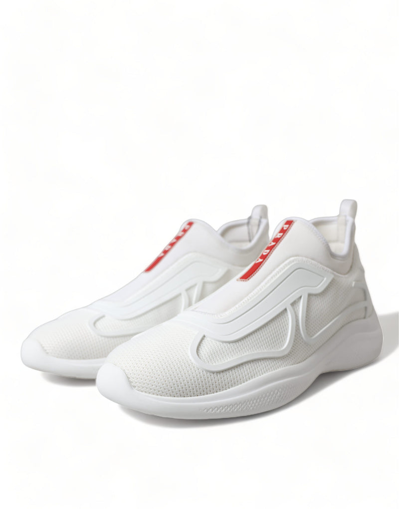 Prada Elevate Your Style with Sleek White Knit Sneakers