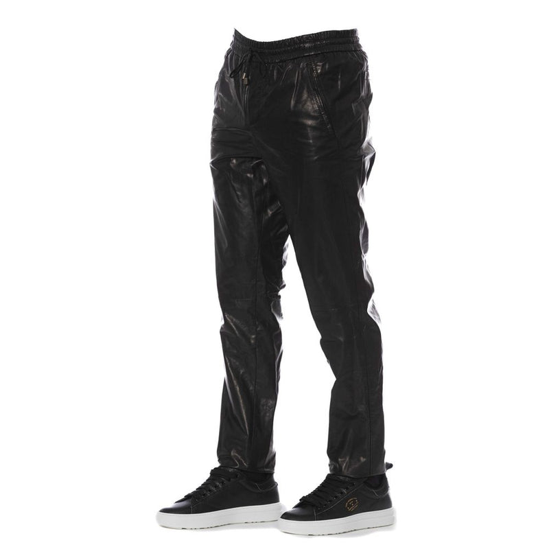 Trussardi Black Leather Men Pants