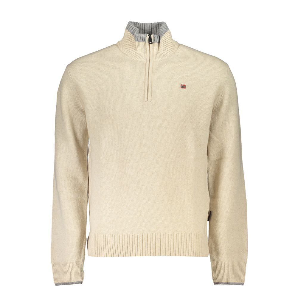 Napapijri Chic Beige Half-Zip Sweater with Contrast Embroidery