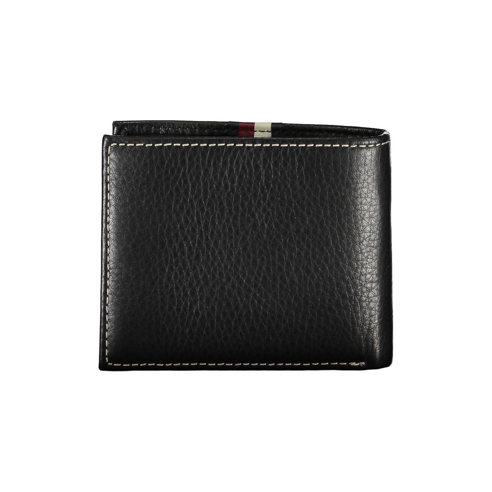 Tommy Hilfiger Elegant Black Leather Wallet with Contrast Stitching