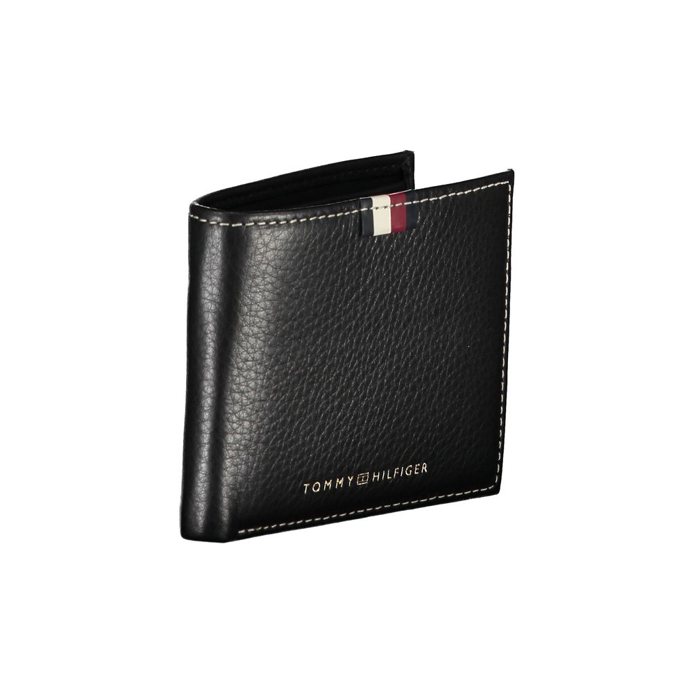 Tommy Hilfiger Elegant Black Leather Wallet with Contrast Stitching