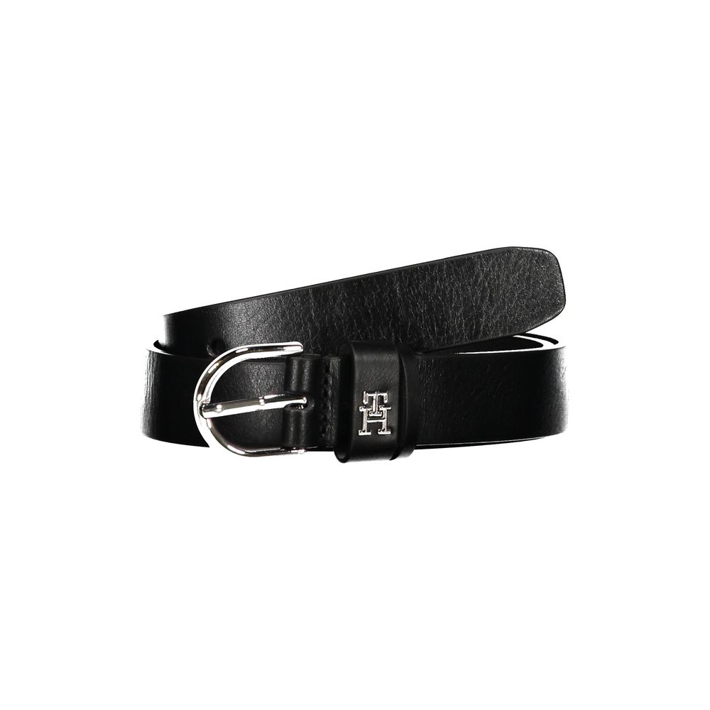 Tommy Hilfiger Elegant Black Leather Belt with Metal Buckle