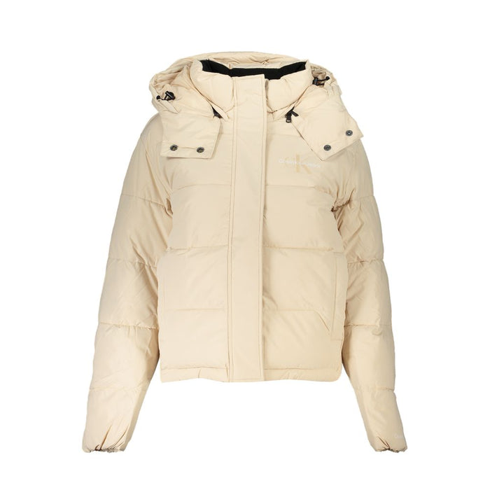 Calvin Klein Chic Beige Long-Sleeved Jacket with Removable Hood