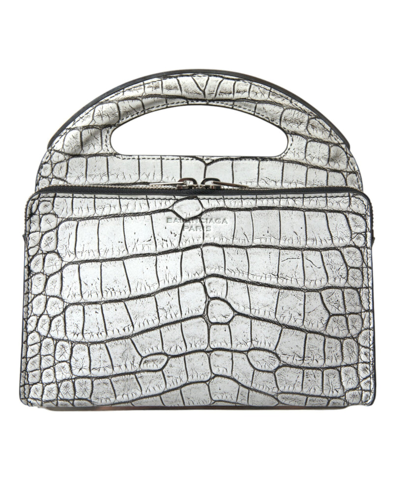 Balenciaga – Minitasche aus Alligatorleder in Metallic-Silber