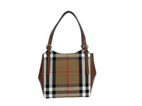 Burberry Small Canterby Tan Leather Check Canvas Tote Bag Purse