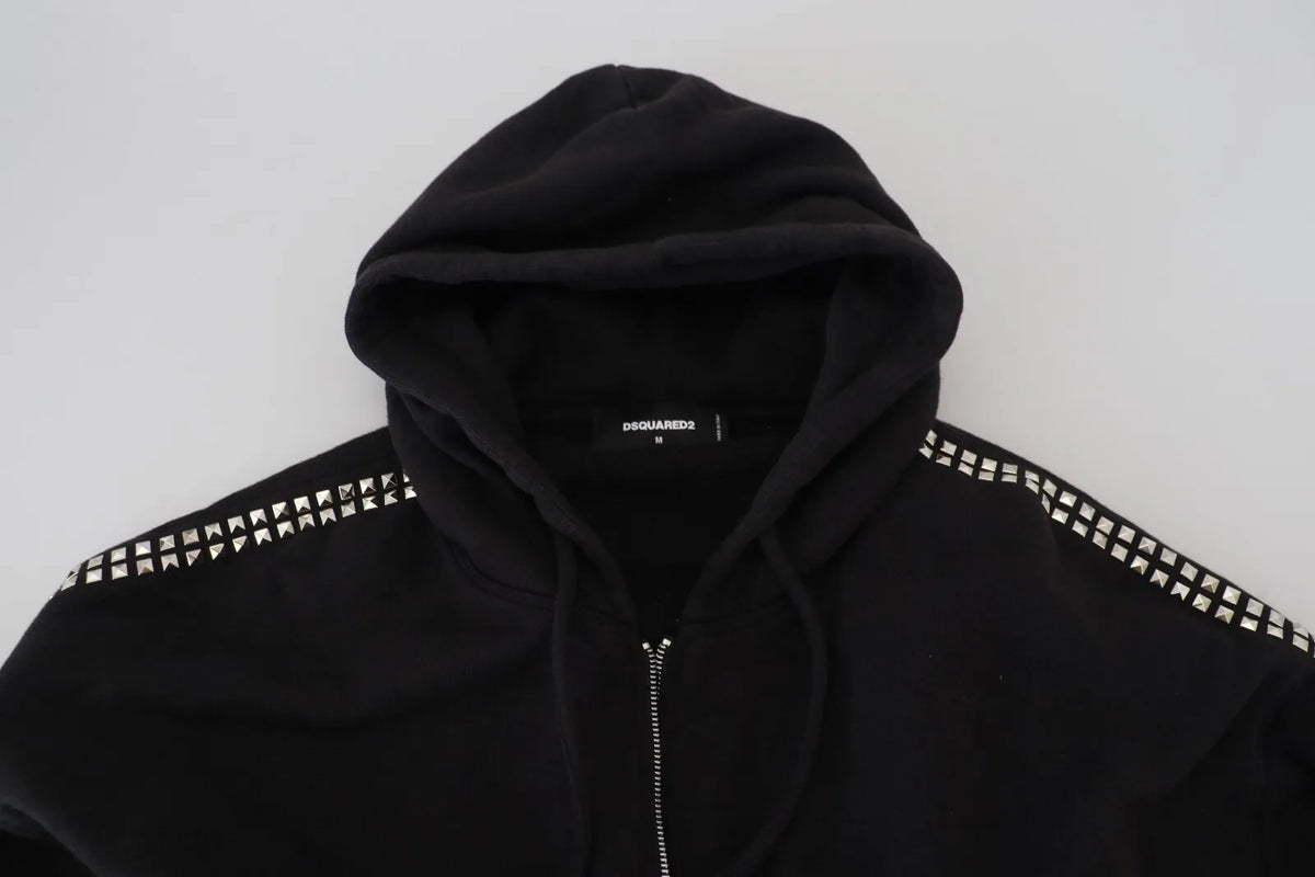 Dsquared² Black Embellished Full Zip Hooded Sweater