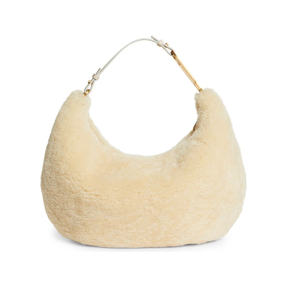 Off-White Cream Shearling Wool Chic Shoulder Bag