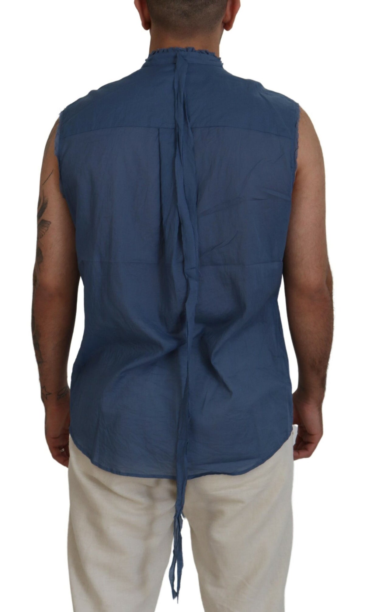 Dsquared² Blue Cotton Chain Embellishment Sleeveless Shirt