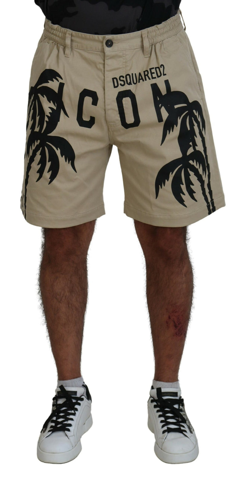 Dsquared² Beige Cotton Logo Printed Above Knee Shorts