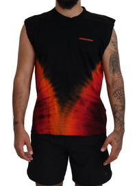 Dsquared² Black Orange Cotton Sleeveless Tank T-shirt