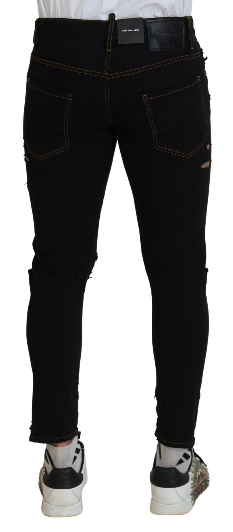 Dsquared² Black Cotton Tattered Skinny Casual Denim Jeans