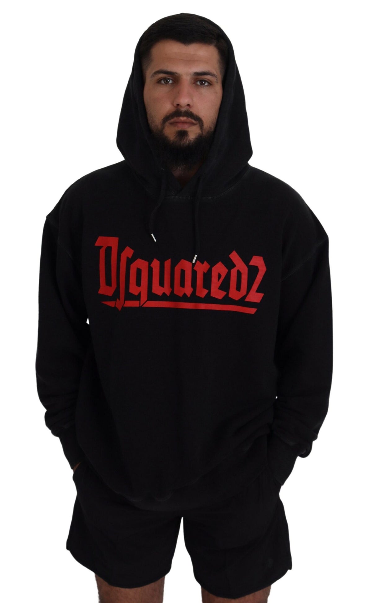 Dsquared² Black Cotton Hooded Printed Men Pullover Sweater