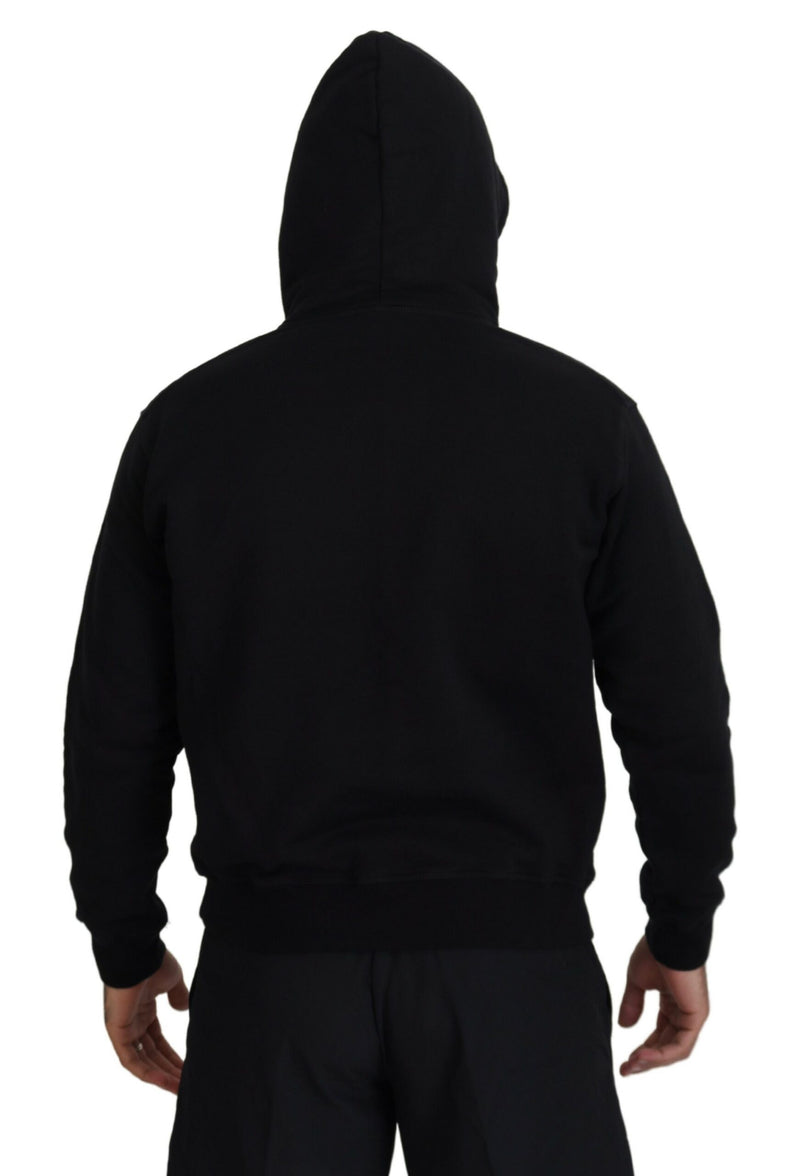 Dsquared² Black Cotton Hooded Printed Men Pullover Sweater