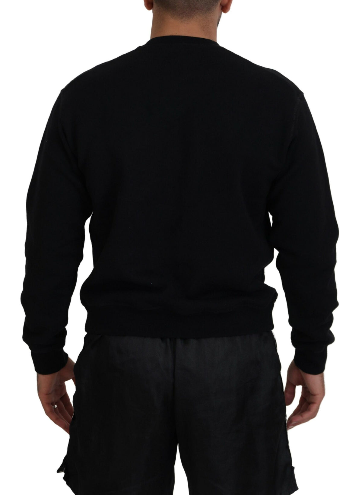 Dsquared² Black Cotton Printed Long Sleeves Pullover Sweater