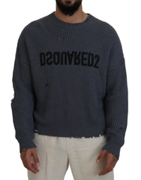 Dsquared² Gray Men Tattered Knitted Pullover Sweater