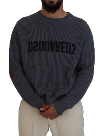 Dsquared² Gray Men Tattered Knitted Pullover Sweater