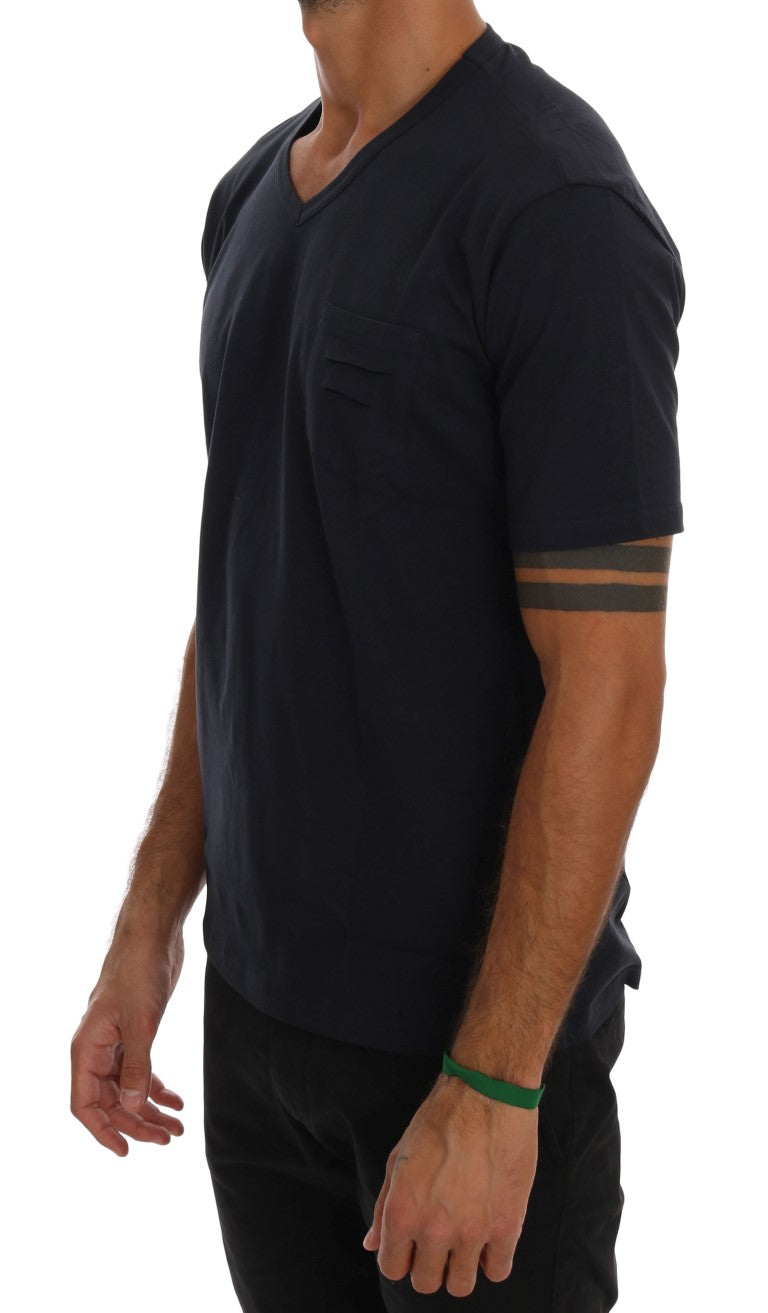 Daniele Alessandrini Schickes blaues Baumwoll-T-Shirt mit V-Ausschnitt