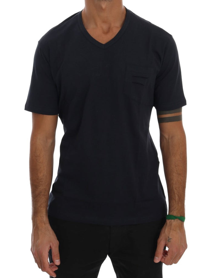 Daniele Alessandrini Schickes blaues Baumwoll-T-Shirt mit V-Ausschnitt
