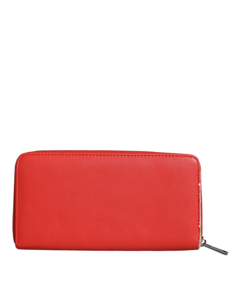 MSGM Red Leather Continental Zip Around Card Holder Bifold Clutch Wallet