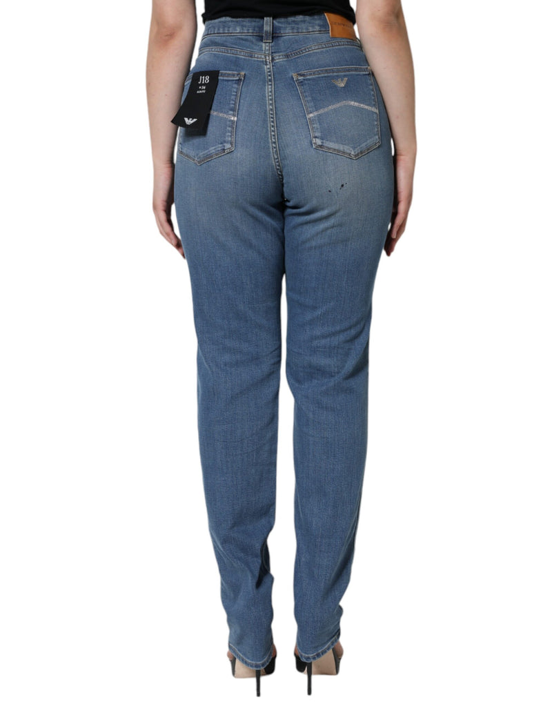 Emporio Armani Blue Washed High Waisted Skinny Women Denim Jeans