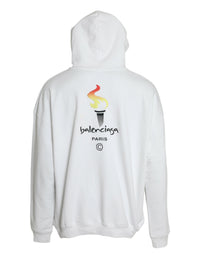 Balenciaga White Cotton Logo Hooded Pullover Sweatshirt Sweater