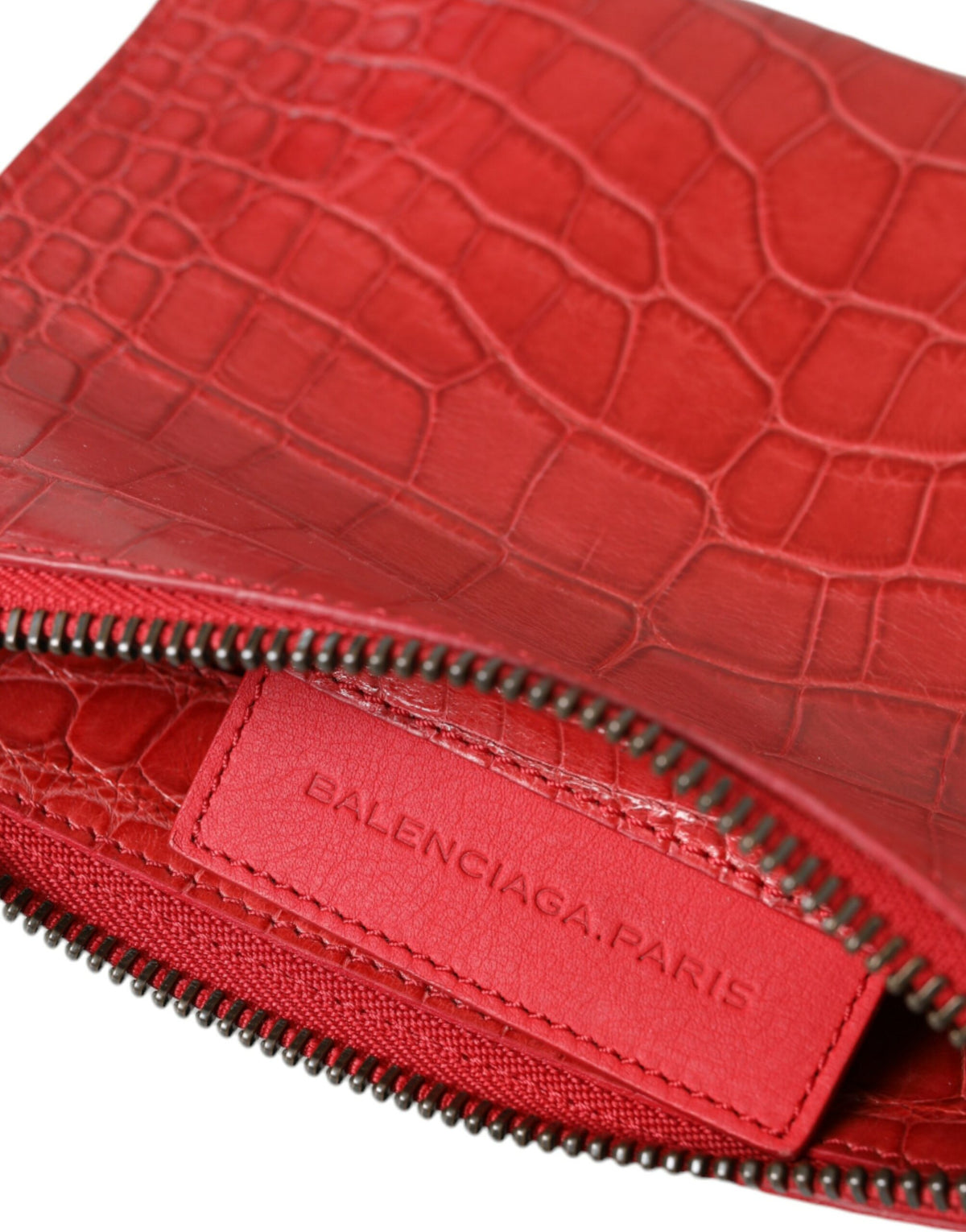 Balenciaga – Clutch aus exotischem rotem Alligatorleder
