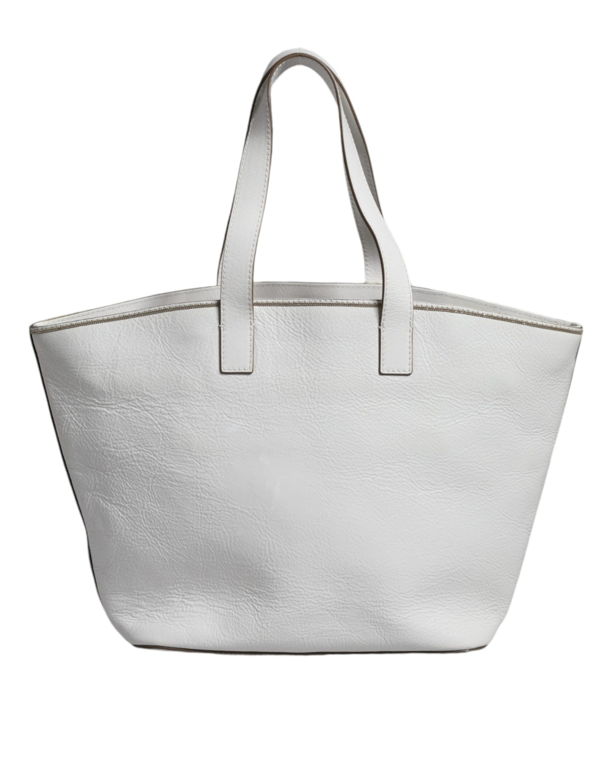 Brunello Cucinelli White Leather Logo Shoulder Strap Shopping Tote Bag