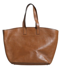 Brunello Cucinelli Brown Leather Logo Shoulder Strap Shopping Tote Bag