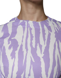 MSGM White Purple Patterned Viscose Short Sleeves Maxi Dress