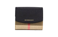 Burberry Luna Geldbörse aus genarbtem Leder mit House Check-Muster, schwarzes Canvas, Münzfach mit Druckknopf