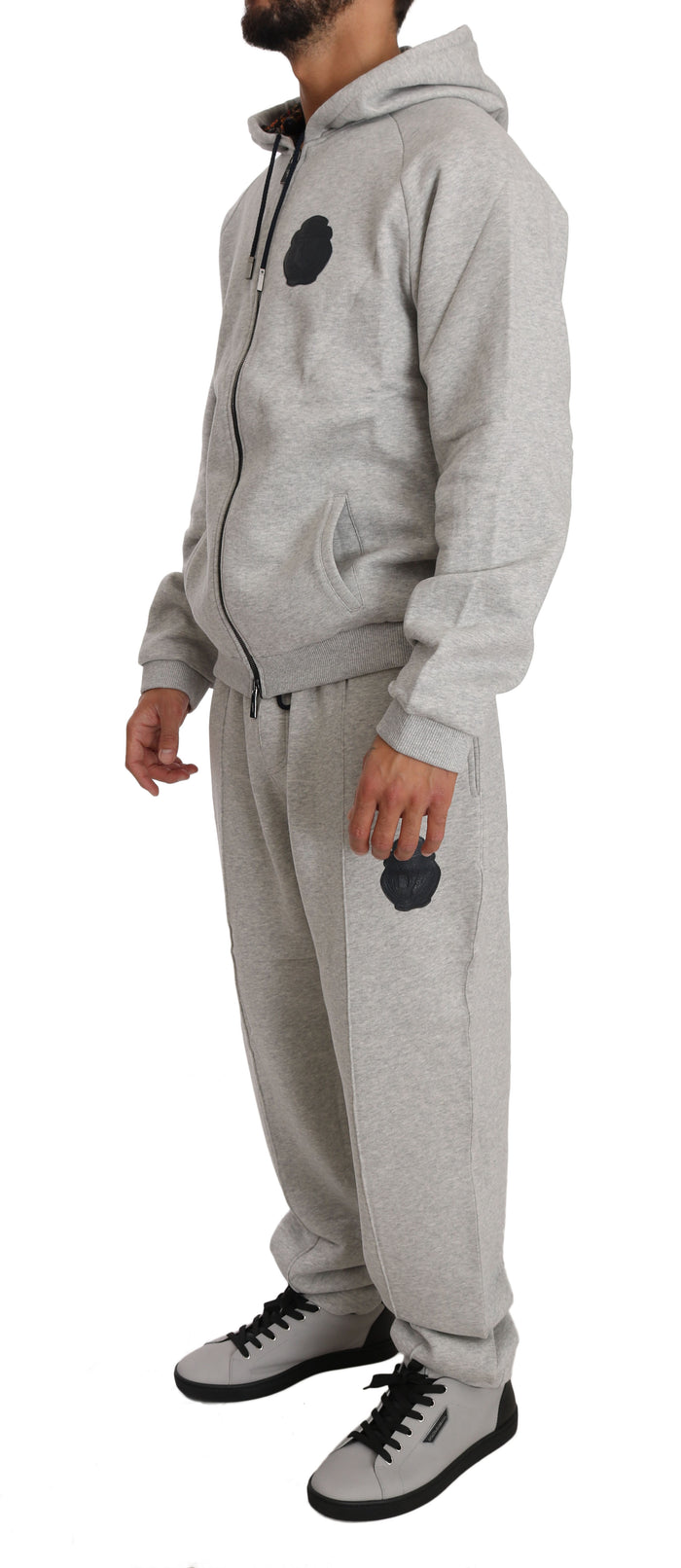 Billionaire Italian Couture Elegant Gray Cotton Sweatsuit Ensemble